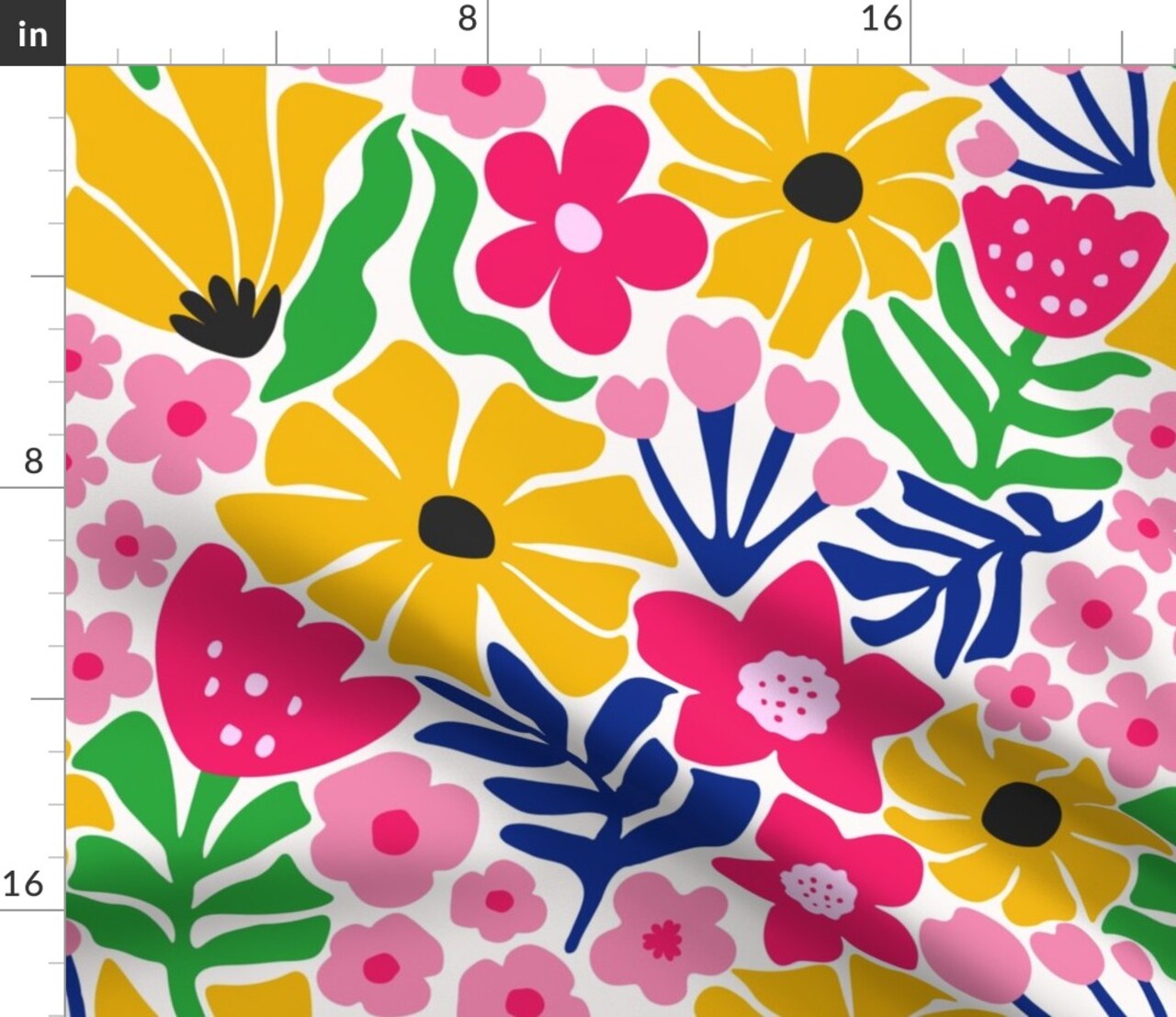 Colorful Flowers Botanical Abstract Floral Happy Colors Bold Maximalist Hand Drawn Garden Large Scale Kids Nursery Playroom Classroom Cheerful Custom Printed Fabric by Spoonflower Various Fabrics by the Yard or Fat Quarter